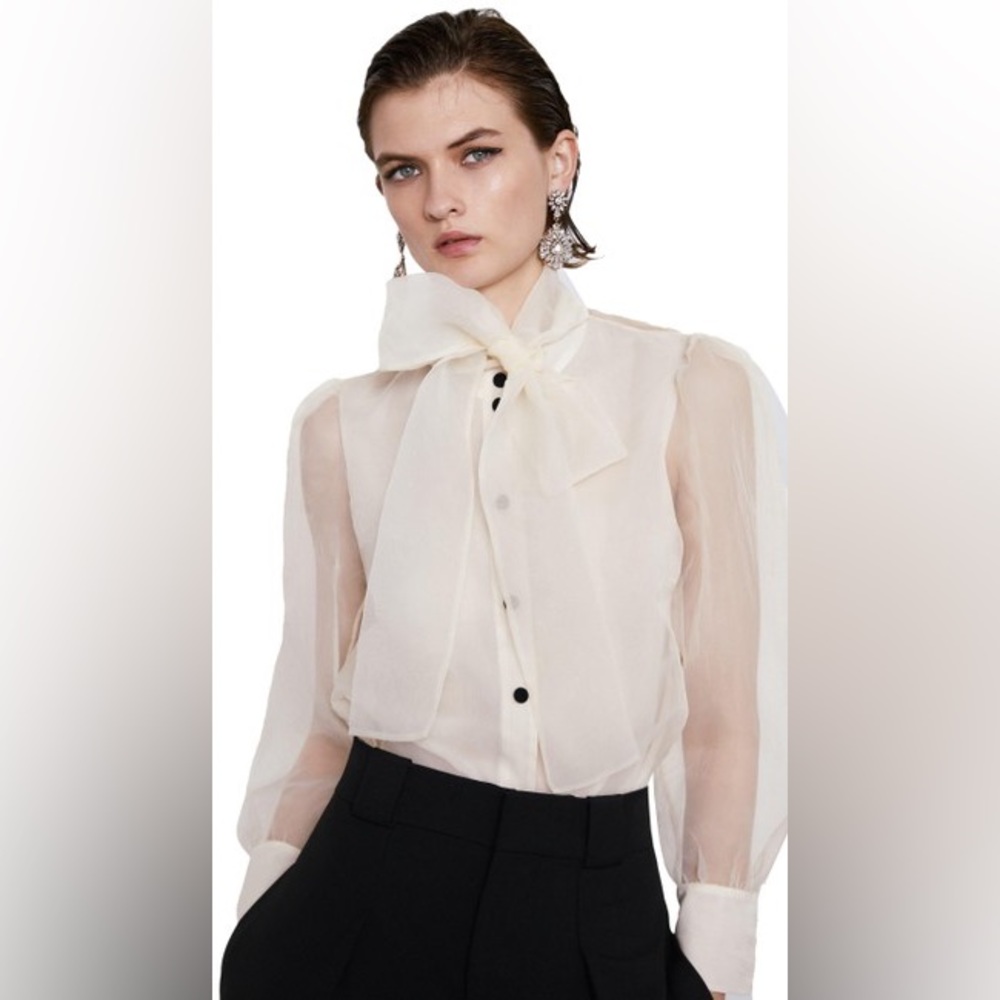 Zara Vanilla Bow Tie Blouse Organza
